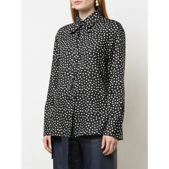 JASON WU Polka Dot Printed Shirt Size 8 Black Button-Up Long Sleeve EUC B36 - Picture 1 of 6
